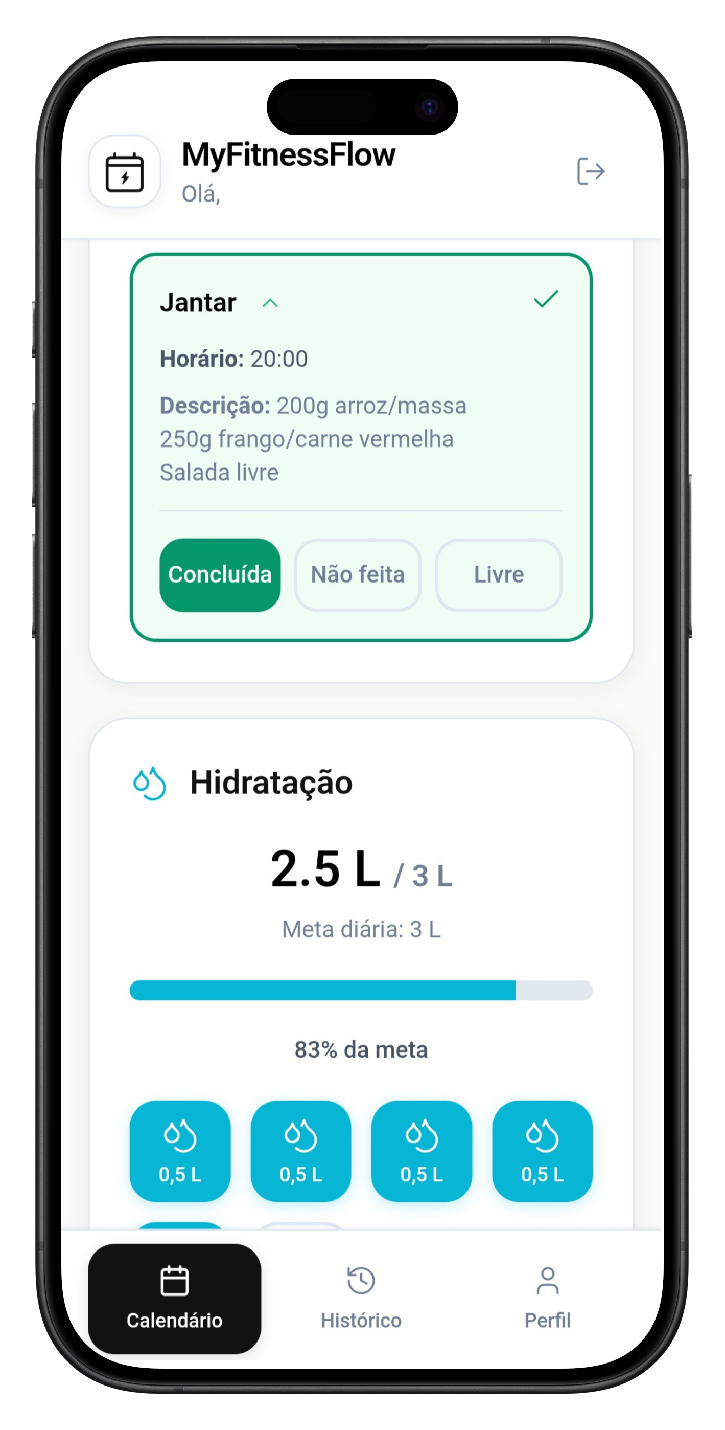 Acompanhe sua dieta e sua hidratação em tempo real